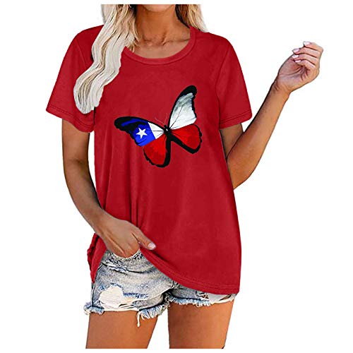 Women's Elegant Floral Print Petal Cap Sleeve Pleated Vacation Office Work Blouse Top Maternity Summer Dress Halter Tops for Women Summer Summer Pajamas for Women Plus Size(#14-Red,L)