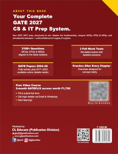 Image of GATE 2027 Computer Science and Information Technology Guide | Complete Study Material with 3100+ MCQs, NTQs & MSQs | 3 Full Mock Tests | Chapterwise ... | GATE CSE IT Book for PSU & IIT Admissions