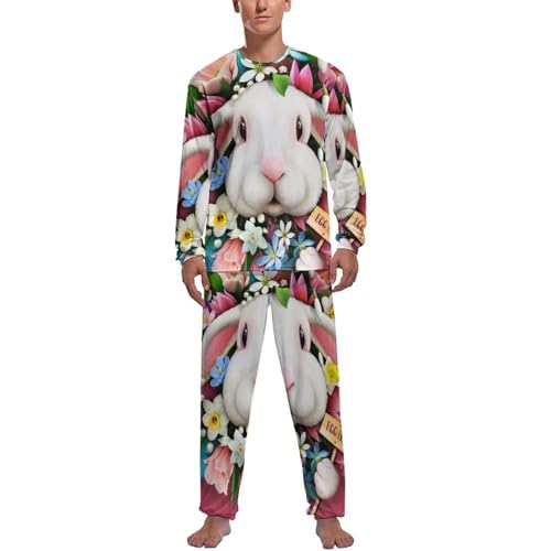 Pyjama homme lapin floral avec haut et pantalon long pour nuit