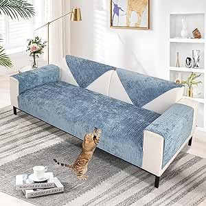 Topchances Sofa Cover 3 Seater,Chenille Sofa Slipcovers,All-Seasons Sofa Wrap with Non-Slip Silicone Particles Apply to All Kinds of Furniture Fabric Sofa Wrap(Lake Blue,70x150cm 1 Piece) — image 1