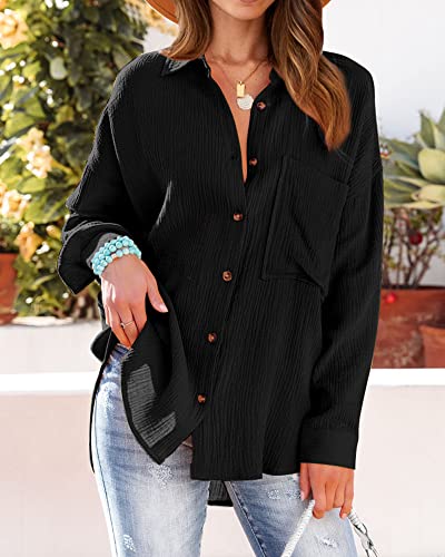 Image of NOLLSOM Casual Shirts for Women Long Sleeve Button Down Blouses Fall 2026 Solid Color Trendy Tops with Pocket