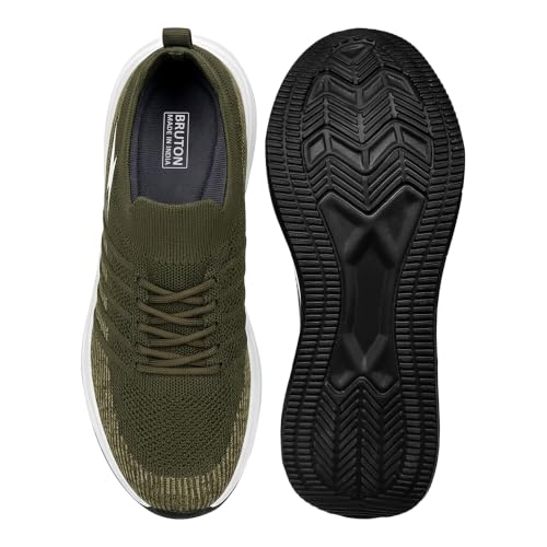 Image of BRUTON Men's Beige & Black Casual Sneaker | Lightweight Cushioned Lace-Up Shoes | Breathable Fashion Footwear for Walking, Travel, College
