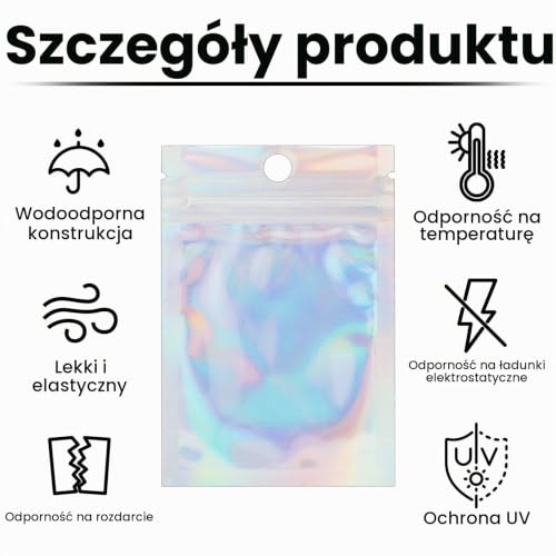 120 sztuk Mylar Bags 7 x 10 cm holograficzne woreczki zamykane małe torebki na próbki, do wielokrotnego zamykania, do pakowania wyrobów cukierniczych