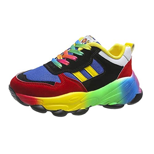 Regenbogen-Schuhe, Regenbogen-Turnschuhe im Freien for Damen, Leichter Modus, Bunte Sportschuhe, Straßenmode, Dicke Sohle, Laufschuhe (Color : Blue, Size : 39 EU)