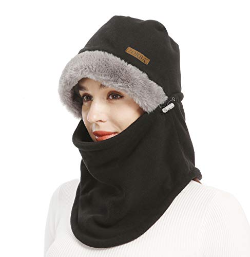 ZORBA Winter Windproof Fleece Balaclava Ski Mask Thick Thermal Hat Headwear Cold Weather Face Mask Neck Warmer Black