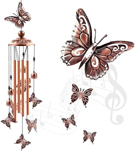 Wind Chimes Outdoor Clearance, Butterflies Aluminum Tube Windchime with S Hook,Patio Garden Decor, Housewarming Gift.