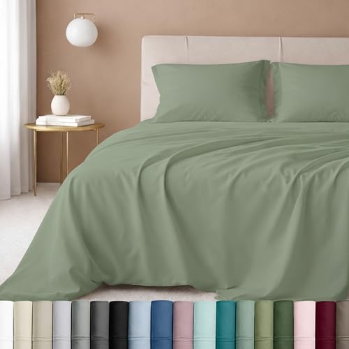 Image of California Design Den Hotel Quality Full Size Sheets Set - Luxury 600 Thread Count Sateen, Natural 100% Cotton Bed Sheets, Fully Elasticized Deep Pockets, Crisp, Cool and Durable - Laurel Green