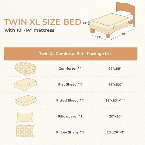 Image of Sasttie Twin XL Comforter Set, 5-Piece Bed in a Bag, Pintuck Bedding Sets for All Season, Includes Comforter, Flat Sheet, Fitted Sheet, Pillowcase and Pillowsham, Brown