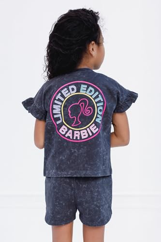 Barbie Little Girls' Washed French Terry Tee and Shorts Set Dark Grey 7-8 - image 3