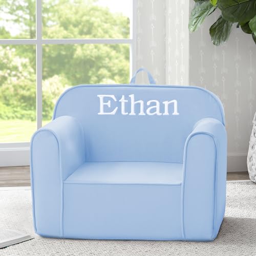 Image of Delta Children Personalized Cozee Chair - Customize with Name - Foam Kids Chair for Ages 18 Months and Up, Powder Blue