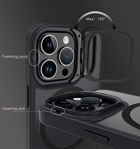 Chitri Compatible With Iphone 14 Pro Case With Ring Stand, Camera Kickstand Magnetic Case, [Compatible With Magsafe] [Military Grade Drop Tested] Shockproof Translucent Matte Protection Case (Black) #TOP6