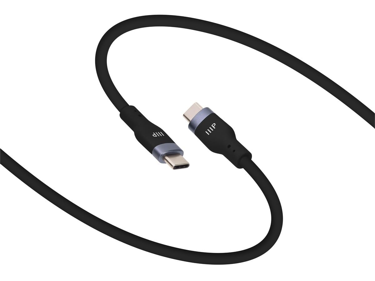 Monoprice Cavo di ricarica in silicone da USB-C a USB-C, USB 2.0, 240 W, ultra flessibile, 0,9 m, nero, confezione da 2