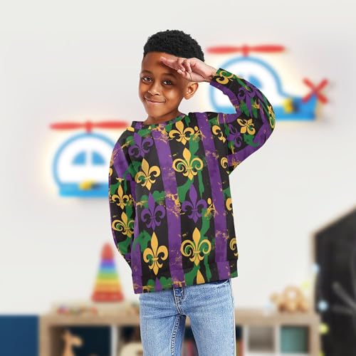 JUNZAN Mardi Gras Masquerade Fleur De Lis Little Kids Pullover Hoodie Crewneck Kids Pullover Hoodie Party 4T4