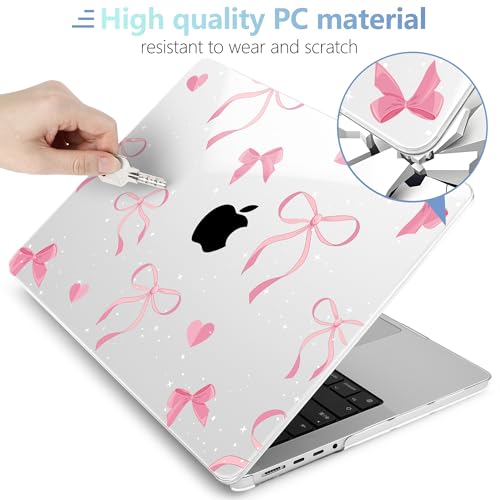 Image of MEEgoodo Case for M5 MacBook Pro 16 inch Case 2026 2024 2023 2021 with M5 M4 M3 M2 M1 Pro /Max Chip, Fit Model A3429 /A3428 /A3403 /A3186 /A2991 /A2780 /A2485, Pink Ribbons Bows
