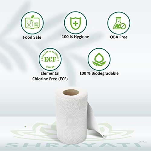 Image of Shrayati Kitchen Paper Rolls, 2 Ply, Pack of 4 | 240 Pulls | 60 Pulls x 4 Rolls | Kitchen Paper Towel | Super Soft, Highly Absorbent Kitchen Tissue Roll, Embossed Design