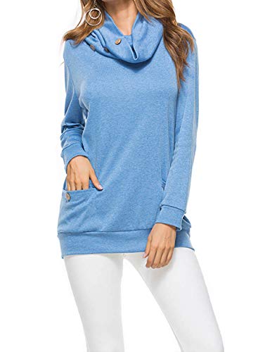 Women’s Long Sleeve Cowl Neck Pullover Button Casual Tops Tunic Sweatshirts with Pockets