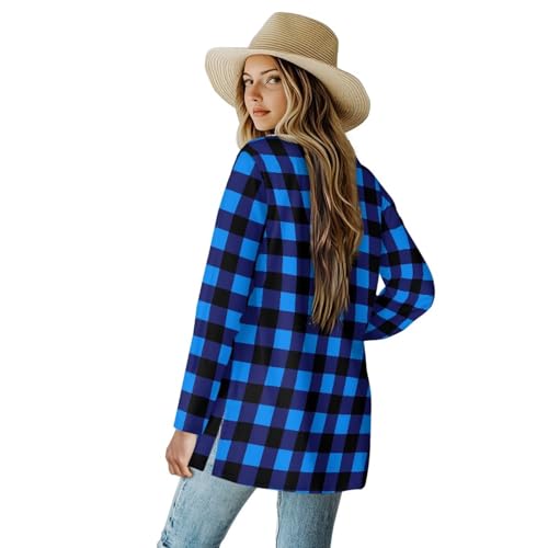 Image of Women's Aztec Open-Front Jacket Lightweight Casual Outerwear Native Western Aztec Pattern & Plaid Houndstooth Print