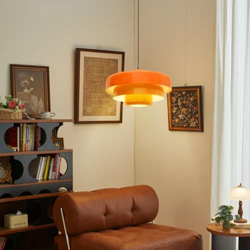 Image of Modern Orange Pendant Lights Kitchen Island Nordic Flush Mount Ceiling Light with 3-Tiers Metal Shade Farmhouse Chandelier for Dining Room Light Fixtures Closet Bedroom