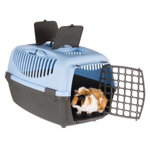 Image of Trixie Capri Durable Plastic Pet Carriers with Handles, Storage Trays, and Stroking Flaps (Dark Grey /Pastel Blue, XS-S, Capri 2)