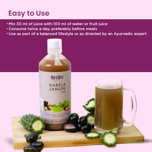 Image of Sri Sri TATTVA shuddhta ka naam Karela Jamun Juice | Maintains Blood Sugar Levels | Reduces Bad Cholesterol | Good For Digestive Health | No Added Sugar | 500 Ml I Pack of 2