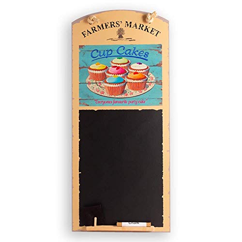 Chalkboards UK Cupcakes de Altura Delgada Pizarra/Pizarra/Memo Junta de Cocina con Cuerda, diseño de cabinas de Bandeja y Tiza. Gama, Madera, Negro, 60 x 26,5 x 1 cm
