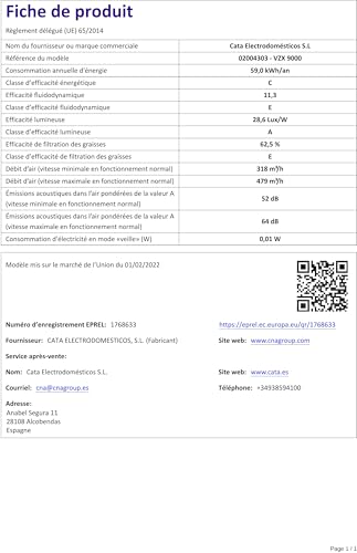 Cata Campana Extractora VZX 9000 X/A Campana de Pared Decorativo 90 cm Capacidad de Extracción de 510m3/h 3 niveles de Potencia Acabado en Acero Inoxidable - imagen 12