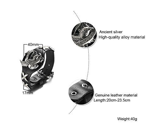 Mealguet Jewelry American Eagle Buckle Wide Genuine Leather Watchband Military Biker Rocker U.s.a. Nyc Cuff Wristband Bracelet,Black #TOP1