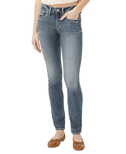 23,5 cm, altezza media Silver Jeans Suki Mid Rise Skinny Jeans, Dark Wash Met, 27W x 29L Donna