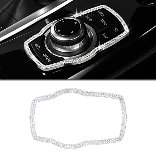 PIFOOG Accessories Fit for BMW, Crystal Multimedia Button Decor Frame Cover Stickers Fits for BMW 1 3 5 7 Series Interior Decoration Decals E60 E90 F30 F10 Silver