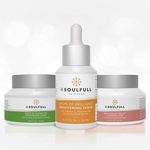 BE SOULFULL Glowing Skincare Combo for Bright & Healthy Skin- Everyday Skincare Regimen 3 Products Kit- Brightening Mask, Vitamin C Serum, Hydrating Moisturizer