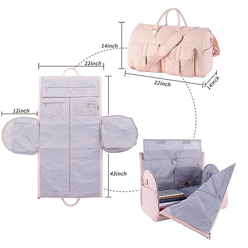 Image of Convertible Carry on Garment Bag for Women,Leather Garment Bags for Travel with Shoe Pouch 2 in 1 Hanging Suitcase Suit Bag for Women Travel Bags for Women Duffle Bag Garment Bag Gifts, Pink-2Pockts-gz