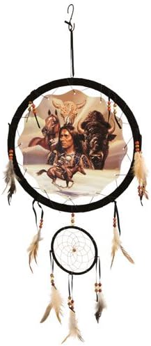 Wildlife Mandela Dreamcatcher, Buffalo Horse, Native American, Beads Feathers, 13x30-inch