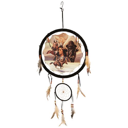Wildlife Mandela Dreamcatcher, Buffalo Horse, Native American, Beads Feathers, 13x30-inch