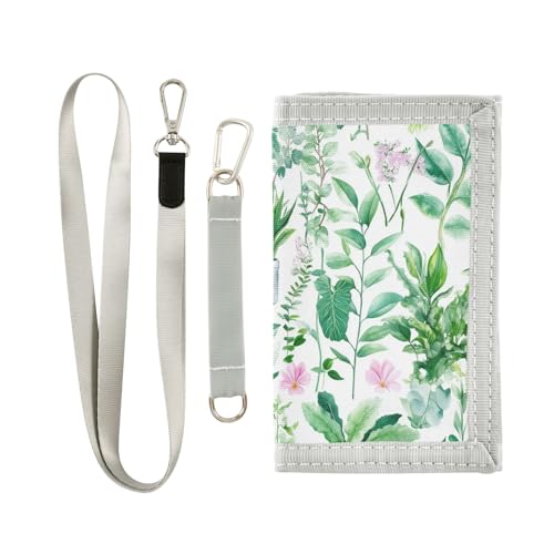 ALAZA Kids Wallets for Boys Girls Toddler Trifold Wallet Children Small Green Plants Watercolor with Zipper Coin Pocket