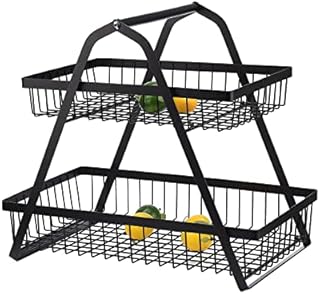 SEEZSSA Fruit Basket, 2 Tier Fruit Bowl Countertop Metal Vegetable Storage Rack, Keeps Fruit and Vegetable Fresh, Mini Detachable Veg Fruit Holder Stand for Kitchen Eggs Breads, White, 40x26x38 cm