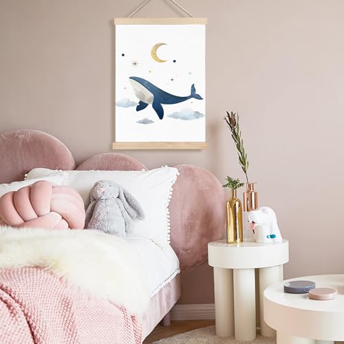 Image of PQKIY Whimsical Whale Ocean Nursery Wall Art Poster Hanger Frame 12x16 in, Fantasy Celestial Ocean Animal Wall Decor Canvas Prints for Nursery Toddler Boys Kids Room Bedroom Playroom
