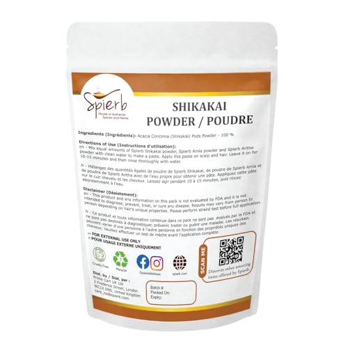Spierb Shikakai Pulver für Haare – 250g / 8.8 oz / 0.55 Lb – Acacia Concinna - Natürliches ayurvedisches Haarwaschpulver – Ideal für DIY-Haarmasken – 100% pflanzlich, ohne Chemikalien