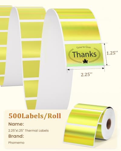 Image of Phomemo 2.25 inchx1.25 inch Gold Direct Thermal Labels, 500 Labels /Roll
