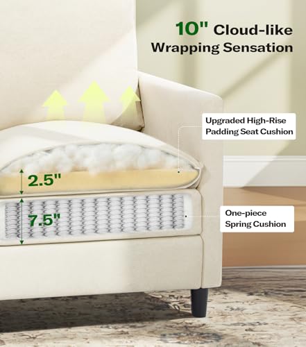 Image of Welzona 3-Layers Cloud Accent Chair with Ottoman, 33 inch Teddy Reading Chair | Comfy Teddy Fabric, Washable Covers, Tool-Free Setup, All-wood Arm Chair and Ottoman Sets for Living Room, Bedroom, Beige