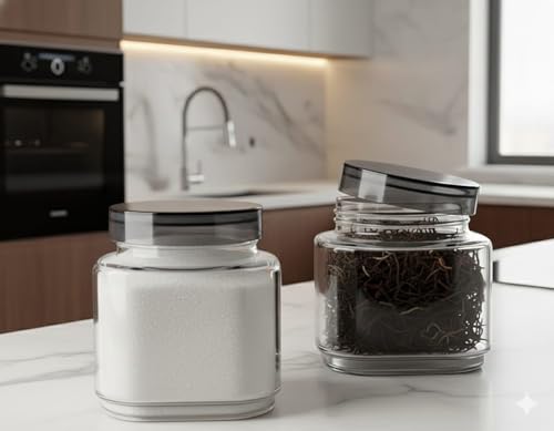 Image of Stylish Clear Transparent Glass Storage Jar With Airtight Lid For Spices, Snacks, Dry Fruits & Pantry Essentials (1)