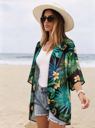 Image of CHICGAL Womens Floral Kimono Cardigan Beach Cover Up Casual Summer Tops