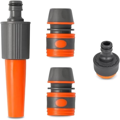 Parence.- Kit rociador jardín con Accesorios de Manguera de 1/2 Pulgadas – Aspersor Manual + Puntas universales – Juego de 4 Piezas con Reductor – Compatible con Grifo estándar – Riego fácil y rápido