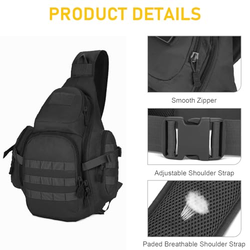 Explokit Tactical Sling Bag Mens One Strap Shoulder Backpack Fly Fishing Bag EDC Crossbody Chest Pack for Outdoor Hiking Cycling Traveling (#02-Black) - Image 5
