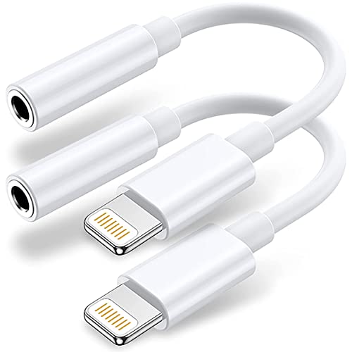 2 Pack Iphone Headphone Adapter [Apple Mfi Certified] Lightning To 3.5 Mm Headphone/Earphone Jack Converter Audio Aux Adapter Dongle Compatible With Iphone 14/13/12/11/X/8/7-Support All Ios, White #TOP24