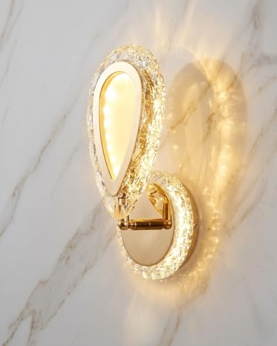 Image of Groeien 12w | 3 Color LED Crystal Teardrop Wall Sconce Light for Bedroom Living Room Corridor Lighting Fixtures Wall Mount(Warm+Natural+Coolwhite)(Crystal-Teardrop)