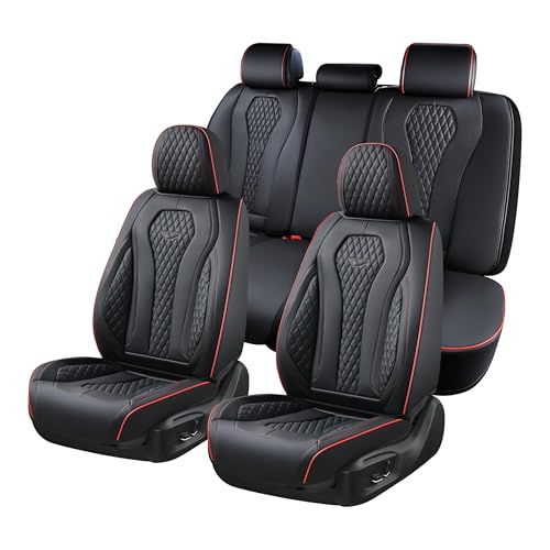 Coverado Car Seat Covers Full Set Black Seat Covers Waterproof Car Seat Cover Car Seat Cushion Car Seat Covers Front Seats Back Seat Covers Car Seat Protector Universal Fit Most Cars Red Line