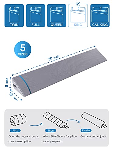 Moavica King Size(76"X10"X6") Bed Wedge Pillow Plus For Sleeping,Headboard Pillow/Bed Gap Filler/Mattress Close The (0-8"),Between Your Headboard And Mattress（Gray） Arched #TOP5