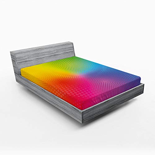 Ambesonne Rainbow 2 Pack Fitted Sheet, Vibrant Radiant Colors, Bed Cover All-Round Elastic Deep Pockets 2 Pieces, Package Contains 2 Full Size Fitted Sheets, Yellow Multicolor