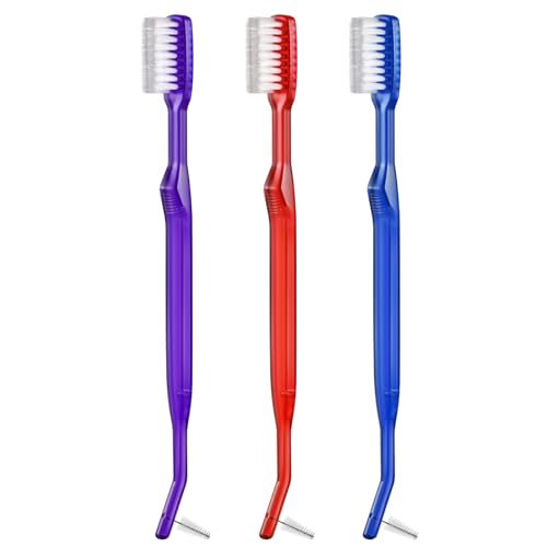 B Rush Double-Ended Toothbrush Orthodontic V-Trim Head with Interdental Brush for Cleaning Ortho Braces, 3 Count (Pack of 3)