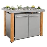 Garlivo Mülltonnenbox 2er Denver - B-Design, 2X 120l Fassungsvermögen, Pflanzdach, Lärche-Holzpfosten, Mülltonnenverkleidung, Metall Mülltonnenboxen by ReinkeDesign